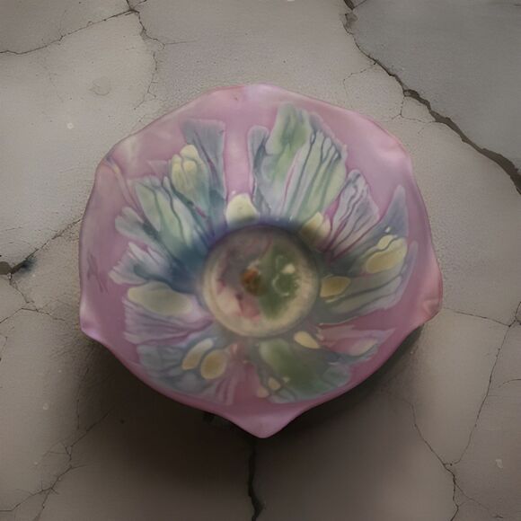 Rueven Glass Bowl By Nouveau Art Glass Co., Inc USA 9 Inch Hand Painted Sticker - Picture 4 of 11